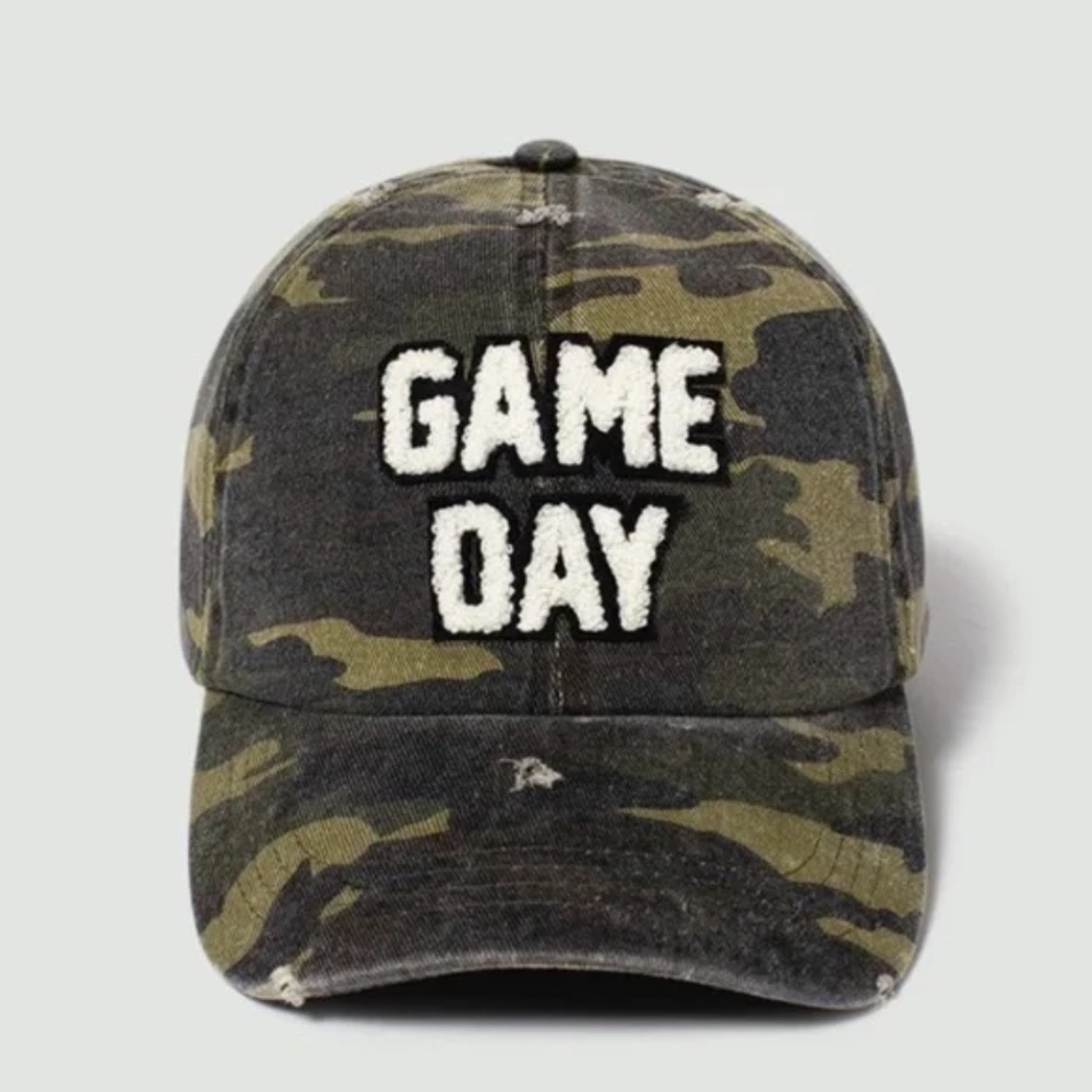 Green Camo Camouflage Sherpa Game Day Lettered Baseball Cap Women's Hat